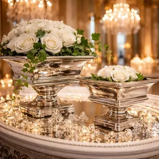 25 cm Dekoschale mit Fuß Keramikschale Hochzeitsdeko Pflanzgefäße Tischdeko Silber Blumenschale Silberschale Blumengefäß Schale Obst Bonbonschale Tafelaufsatz Nostalgie Große Obstschale Gebäckschale
