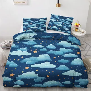 GEDAEUBA Sternenhimmel Bettwäsche 135x200 Sommer - Kinder Bettbezug 135 x 200 2er Set, Wendebettwäsche und Kissenbezug 80x80, Weiche & Atmungsaktive Mikrofaser Bettwäsche-Sets mit Reißverschluss