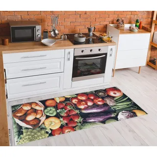rugsx Läufer Antirutsch Andre- Waschbar - Rutschfester Teppich für Flur & Küche - Früchte und Gemüse - Grün 80x200 cm