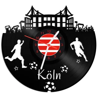 GRAVURZEILE Wanduhr Schallplattenuhr Köln - 100% Vereinsliebe - Fußball - schwarz