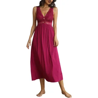 Alcea Rosea Satin Nachthemd Damen Lang Schwarz Spitze Sexy Nachthemden Damen ärmelloses Negligee Elegantes S-XXXL - XL