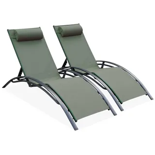 2er Set Sonnenliegen aus Aluminium - salbeigrün- Liegestühle aus Aluminium und Textilene - Louisa