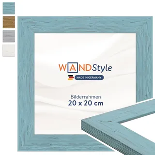WANDStyle Bilderrahmen 20x20 Blau, rustikaler Bilderrahmen Holz 20x20 cm | Hochwertiger Holzbilderrahmen, Posterrahmen zum Aufhängen, Rahmen 20x20 cm, Fotorahmen H750 - Made in Germany