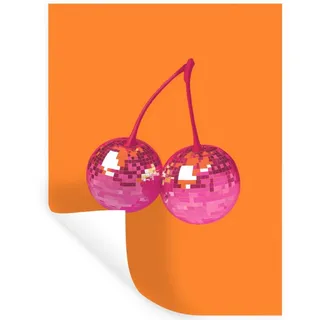 MuchoWow Wandsticker Discokugeln - Kirsche - Spiegel - Rosa (1 St), Wanddeko, Aufkleber, Wandtattoo, 90x120 cm 90 cm x 120 cm x 0.1 cm