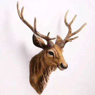 Geweih deko Hirschkopf Wanddekorationsstatue oder Hirschkopf Skulptur Geweih Tierkopf hirschgeweih deko Wanddekoration für rustikale Hütten oder Jagdhütten-Dekoration Wildtier-Kunst Ausstellungs(Brown