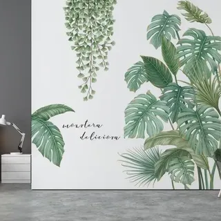 Csparcv 1 Stück Tropisch-grüner Wandaufkleber Natur Tropische Pflanzen Wandtattoos Dschungel Flur Wandaufkleber, Für Schlafzimmer Wohnzimmer Büro Tv-wand