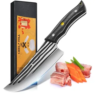 Home Safety Metzgermesser Scharfes Küchenmesser Kochmesser profi Messer Handgeschmiedetes Ausbeinmesser Küchenbeil für Fleisch Gemüse Grillmesser Outdoor mit Ergonomischem Schwarz Holzgriff