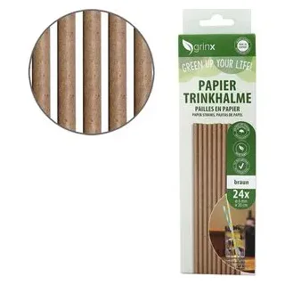 Quickpack Strohhalme 680716, naturbraun aus Papier, Länge 20cm, 24 Stück