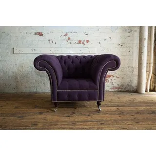 JVmoebel Chesterfield-Sessel Lila Echtleder-Sofa im Chesterfield-Stil mit Wellenunterfederung (Packung, Relaxsessel), Made in Europa lila