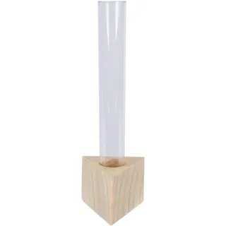 Reagenzglas Kunststoff mit Holz Ständer 5x15cm - Kleine Vasen für Tischdeko Hochzeit - Blumen Röhrchen als Blumenvase Tischvase Dekovase Plastikröhrchen Vase Hochzeitsdeko - Klar Transparent
