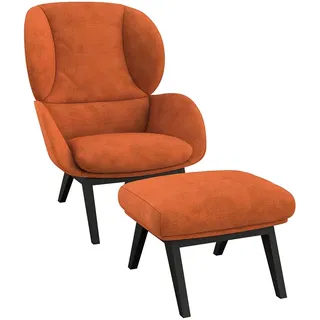 Ohrensessel FLEXLUX "Adria Designsessel, Loungesessel", orange (burned orange), B:78cm H:100cm T:96cm, 85% Polyester/15%Polyamide, Sessel, Ohrensessel, Stil & Komfort, organische Form, Fuß Holz schwarz
