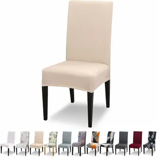 Stretch-stuhlhussen-set (4-teilig) – Waschbar Und Knitterfrei – Elastischer Bund Für Optimalen Sitz – Beige, 45 X 65 Cm