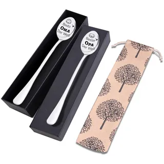 Oma und Opa Geschenke - 2 Stücke Kaffeelöffel Mit Gravur Beste Oma und Opa Der Welt - Edelstahl Lang für Großeltern Weihnachten
