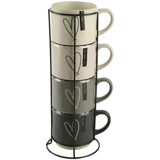 Festa Italia 4 x 400 ml Espressotassen Set aus Keramik mit Ständer - Stapelbar Espresso Tassen - Expresso Tassen Modern - Esspresotasen - Mokkatassen - Kaffeebecher für Espresso, Latte, Cappuccino
