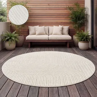 Paco Home - Outdoor Teppich Wetterfest Wohnzimmer Balkon Boho Skandi Design Regenbogen Creme 120 Cm Rund