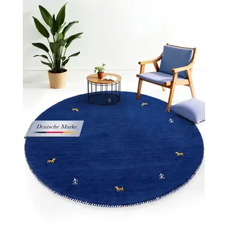 carpetfine Wollteppich Gabbeh Uni, rund, Höhe: 15 mm, reine Wolle handgewebt, Gabbeh Tiermotiv warmes Raumklima viele Größen blau Ø 250 cm x 15 mm