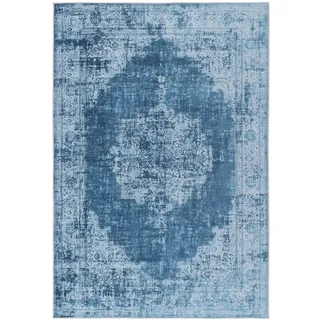 TESSO LIVING Vintage Teppich – 280 x 380 cm Blau – Waschbar & rutschfest – Kurzflor, Faltbar – Pflegeleichter Wohnteppich