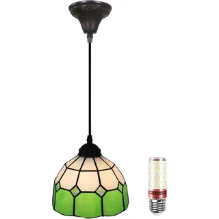 Uziqueif Esszimmerlampe Hängend, 8 zoll Grün Hängelampen, E27 Lampe Hängend, Einstellbare Höhe Pendelleuchte, Hängelampe für Bar Kaffee Schlafzimme Wohnzimmer Flur, Tiffany Style