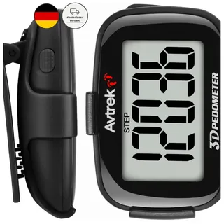 AVTREK 3D Schrittzähler mit Clip und Lanyard, Schwarz, für Gehen und Laufen