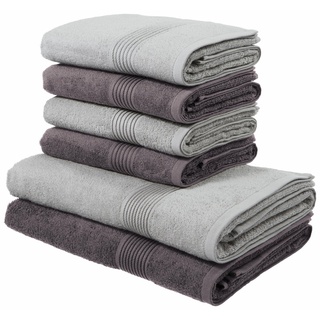 my home Handtuch Set »Anna«, Walkfrottee, (Set, 6-tlg), gestreifte Bordüre, Handtuch Set, Handtücher aus 100% Baumwolle grau