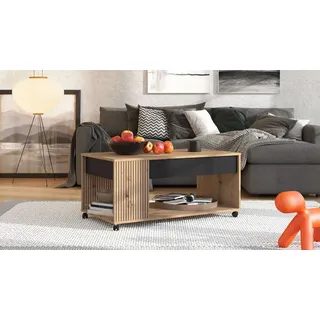 Home Affaire Couchtisch »Mayenne Kaffeetisch, 101 cm, rechteckig, modern design, mit rollen«, mit Schublade, mit dekorativen schwarzen Streifen, in Artisan Eiche, braun