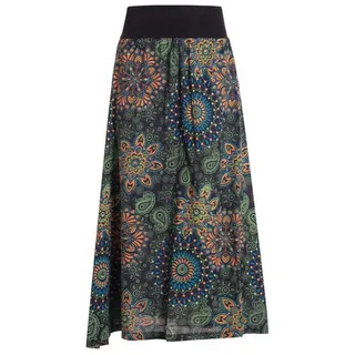 Vishes Maxirock Langer Damen Sommer-Rock Sommerröcke Bunt mit Mandalas bedruckt Retro, Festival, Boho Style grün|schwarz 44