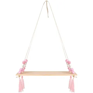 AvoDovA Wandregal Schweberegal, Hängendes Holzregal, Boho Schaukel Seil Schweberegale Hängeregal, schwimmende Holzregale mit Haken für Wohnzimmer Schlafzimmer Wanddekoration, Rosa