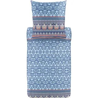 Bassetti MIRA Bettwäsche + 1 Kissenhülle aus 100% Baumwollsatin in der Farbe Blau B1, Maße: 155x220 + 1 K 80x80 cm - 9325843