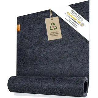 Miqio Design Tischläufer aus Filz | Nachhaltiger Oekotex Filzstoff 100x30 cm abwaschbar | Echtleder Label | Skandinavischer Filzläufer - Dunkelgrau Anthrazit