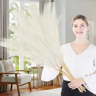 Lighterday 7 Stück Pampasgras Künstlich, 38"/97cm Groß, Flauschiges Trockenblumen für Bodenvase, XXL für Wohnzimmer Schlafzimmer Tisch Boho Deko (Weiß)