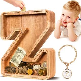 Spardose Kinder Holz personalisiert mit Buchstabe Z, Sparschwein Geschenk