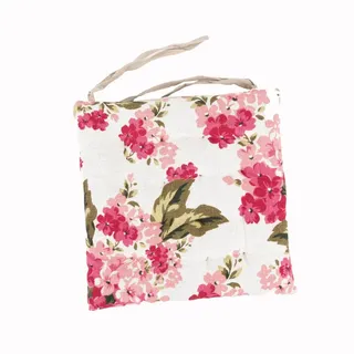 SCHÖNER LEBEN. Stuhlkissen Sitzkissen Blüten mit Bindebändern weiß pink 38x38x4cm lila