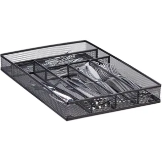 Relaxdays Besteckkasten groß Metallgeflecht 5,1 x 28,6 x 40,6 cm schwarz