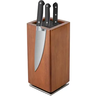 Magnetischer Messerblock ohne Messer, 360° Drehbarer Messerblock Magnetisch mit Borsteneinsatz, Messerhalter aus Akazienholz, Küchenmesser-Organisator für Messer, 11 x 11 x 24.6cm