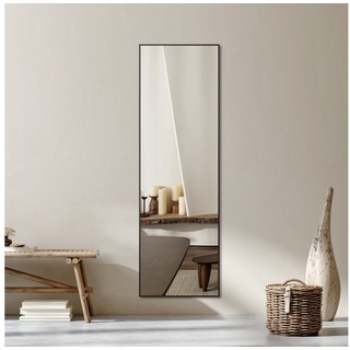 Boromal Standspiegel 150x50cm Ganzkörperspiegel Wandspiegel Spiegel groß Schwarz Alu-Rahmen (Hochspiegel eckig, mit Metall-Haken), HD Kupfer- und bleifreier Spiegel, Freistehend, Wandmontage schwarz