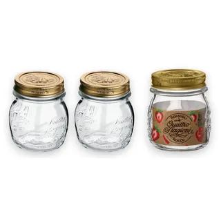 Bormioli Rocco Einmachglas Bormioli Rocco Quattro Stagioni – 3er Set Einmach-Glas 0,25 l, Glas Made in Italy, (3-tlg), Kompaktes Glas für Gewürze, Dips, Drinks & kleine Vorräte weiß 250 ml | Ø 7 cm x 7 cm x 7 cm x 9.5 cm