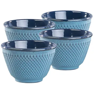 Rosenstein & Söhne Teecups: 4er-Set asiatische Teebecher aus Gusseisen und Emaille, petrolblau (Teeschalen Matcha, Tassen, Guss)