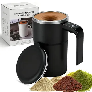 Vgpbphj SpinBrew Mug – Self-Stirring Magnetic Coffee Cup with Temp Display, Rechargeable Automatic Magnetic Stirring Cup, Self Stirring Mug with Lid, for Coffee, Milk and Other Beverages (Black)
