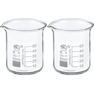 PATIKIL 2 Packung 50ml niedrige Form Glasbecher 3,3 Borosilikatglas abgestufte gedruckte Skala Labor Messbecher mit Tülle