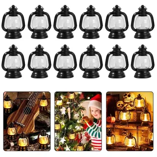 Weihnachtsdeko Mini Laternen Schwarz12 Stück LED Kerzenlampe Retro Tischdeko Weihnachtslaterne schwarz kleine hängende Laterne für Halloween Wei... - Schwarz
