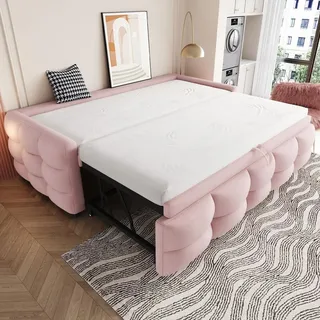 Merax Schlafsofa Tagesbett 90/180x190cm aus Teddy-Samt, Ausziehbar Daybett für moderne Räume, Platzsparend Gästebett mit Lattenrost, Rosa - Rosa