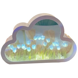 PKKP Cloud Mirror Tulip Lamp, Wolke Tulpenspiegel Nachtlicht, DIY Wolke Tulpen Lampe, Tulpen-Nachtlicht mit 20 Blumen, Nachttischlampe für Nachttisch-Desktop-Ornamente (Blau)