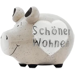 G. Wurm KCG Sparschwein Schöner Wohnen Silber Edition aus Keramik - Spardose Haus Wohnung, Sparbüchse Wohnungseinrichtung, Geldbüchse