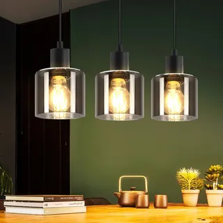 ZMH Pendelleuchte Schwarz Pendellampe 3 Flammig Glas Esstisch Hängelampe Vintage E27 Hängeleuchte Industrial Eckig für Esszimmer Wohnzimmer Hote... - Schwarz