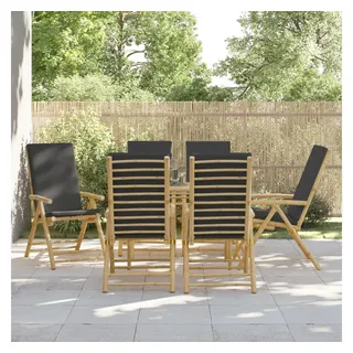 furnicato Gartenstuhl aus massivem Bambus 77 x 55 x 99-110 cm Dunkelgrau (6 St), Klappbare Liegestühle mit 5 Positionen und waschbaren Sitzkissen braun|grau 77 cm x 110 cm x 55 cm