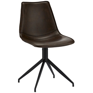 Ibbe Design 2er Set Dunkel Braun Kunstleder Esszimmerstühle Vintage Industrial Drehbar Lounge Stühle Jonas, Schwarz Metallgestell, 48x57x85 cm