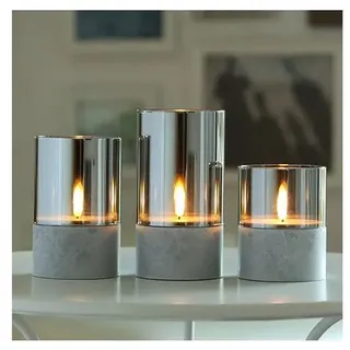 Papstar Securit® LED-Kerze Ø 8 cm · grau "Gracia" klein (H 10 cm)