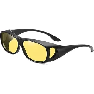 Cawhui Nachtfahrbrille, polarisierte Nachtfahrbrille passt über Brille, gelb, blendfrei, Nachtsicht, Wickelbrille, polarisierte Scheinwerferbrille für Damen und Herren, Gelb - Einheitsgröße