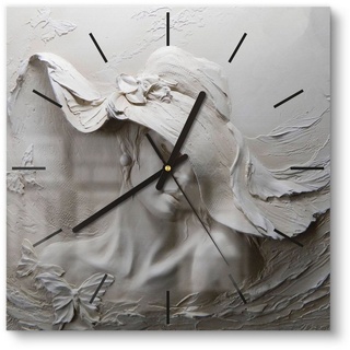 DEQORI Wanduhr 'Skulptur einer Lady' (Glas Glasuhr modern Wand Uhr Design Küchenuhr) grau|weiß 30 cm x 30 cm