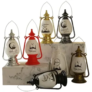 Pluuttiem 7-Teiliges Vintage Eid Mubarak Sturmlaterne Ramadan Kohleöl Winddichte Dekorative Lichter Wohnkultur Festival Ornament